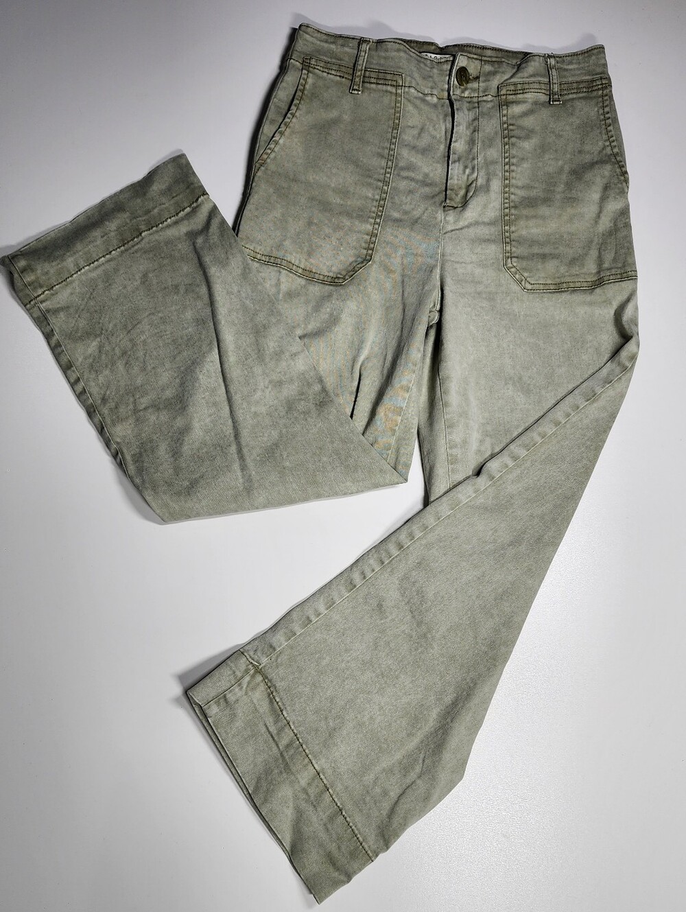Bagatelle Muted Green Olive Cropped Wide Leg Pants High Rise Minimalist 6